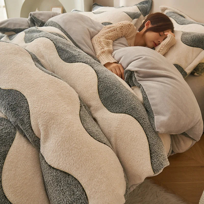 Afralia™ Snowflake Velvet Duvet Cover: Cartoon Jacquard, Soft & Fluffy Bedding for Autumn/Winter