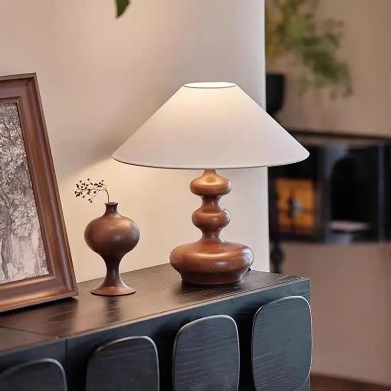 Afralia™ Vintage Solid Wood LED Desk Lamp for Bedroom, Study, Living Room, Hotel