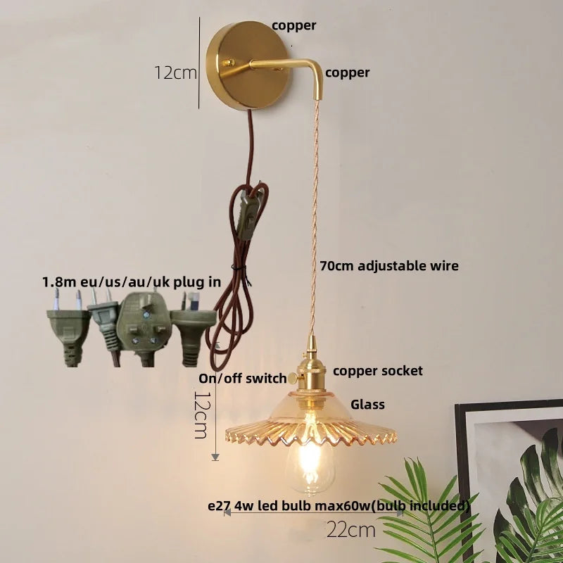 Afralia™ Glass Wall Lamp with Pull Chain Switch and Adjustable LED Light