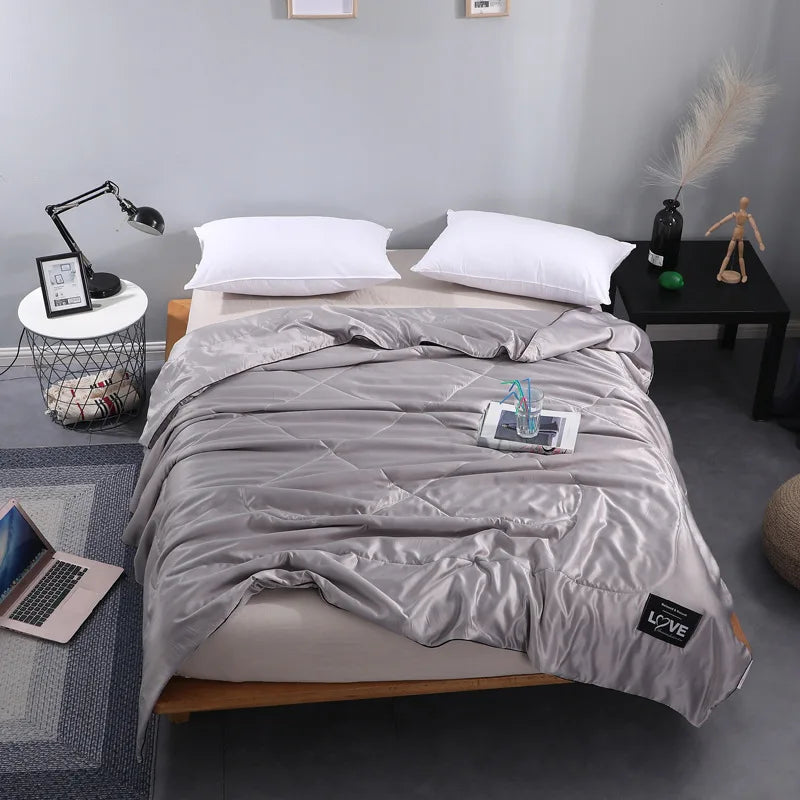 Afralia™ Rayon Quilted Queen Comforter: Luxurious High-End Spring Summer Satin Blanket