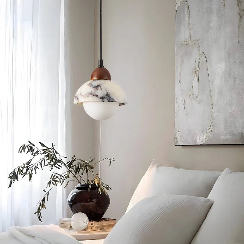 Afralia™ White Glass Ball LED Pendant Lamp Modern Luxury Stone Hanging Light