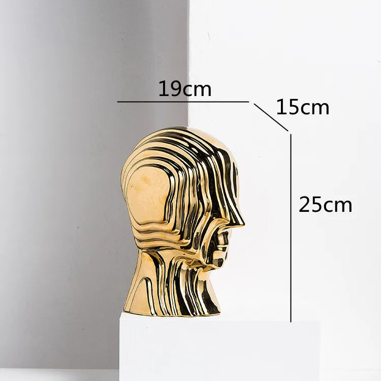 Afralia™ Geometric Ceramic Head Sculpture | Golden Alien Figurine