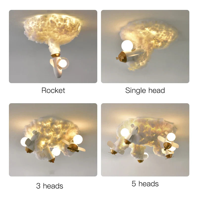 Afralia™ Modern Rocket Cloud LED Pendant for Kids' Bedroom Study Nursery Jet Chandelier