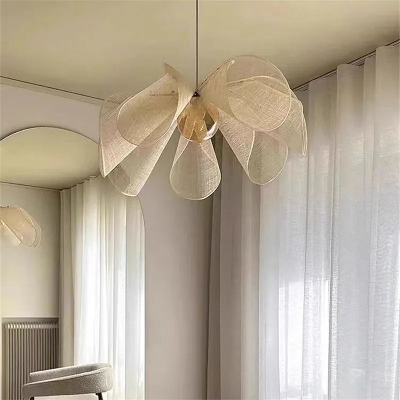 Afralia™ Rattan Chandelier French Fabric Ceiling Pendant, Vintage Style for Restaurant, Bedroom, Living Room