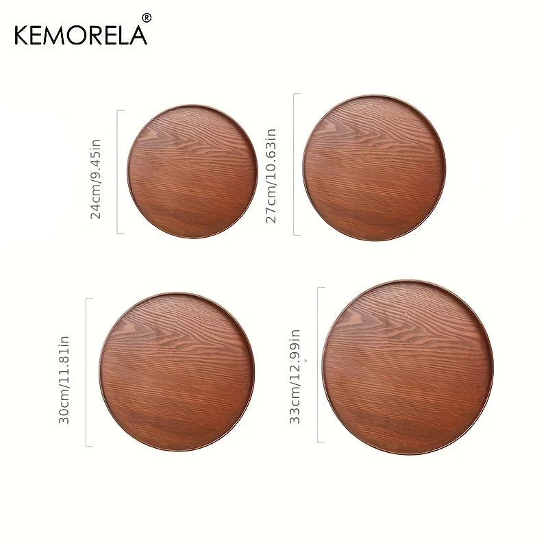 Afralia™ Round Acacia Wood Serving Tray - Decorative Farmhouse Candle Holder Tray