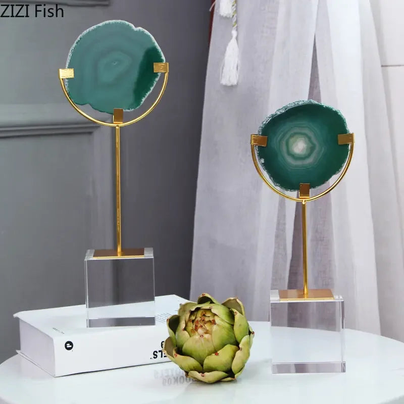 Afralia™ Crystal Base Ornaments: Agate/Fluorite Artwork, Modern Crafts Room Decor