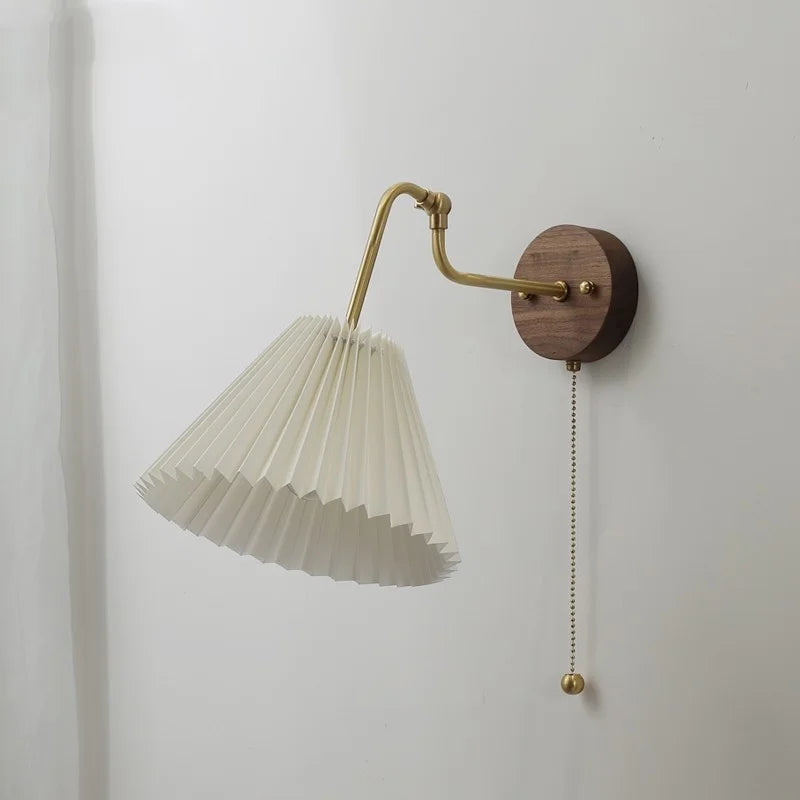 Afralia™ Rotating Copper LED Wall Light with Pull Chain Switch and Walnut Base