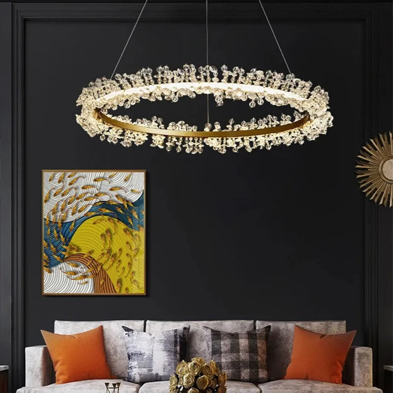 Afralia™ Luxury Crystal Pendant LED Chandelier for Living Dining Bedroom