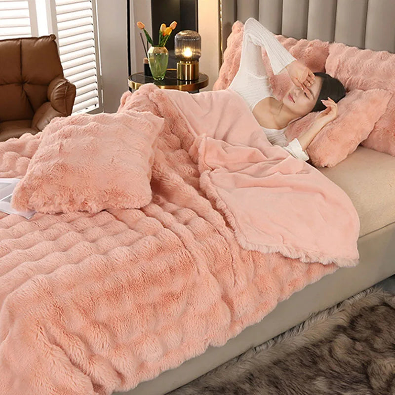 Afralia™ Bubble Rabbit Velvet Blanket: Soft Plush Sofa Cover for All Seasons