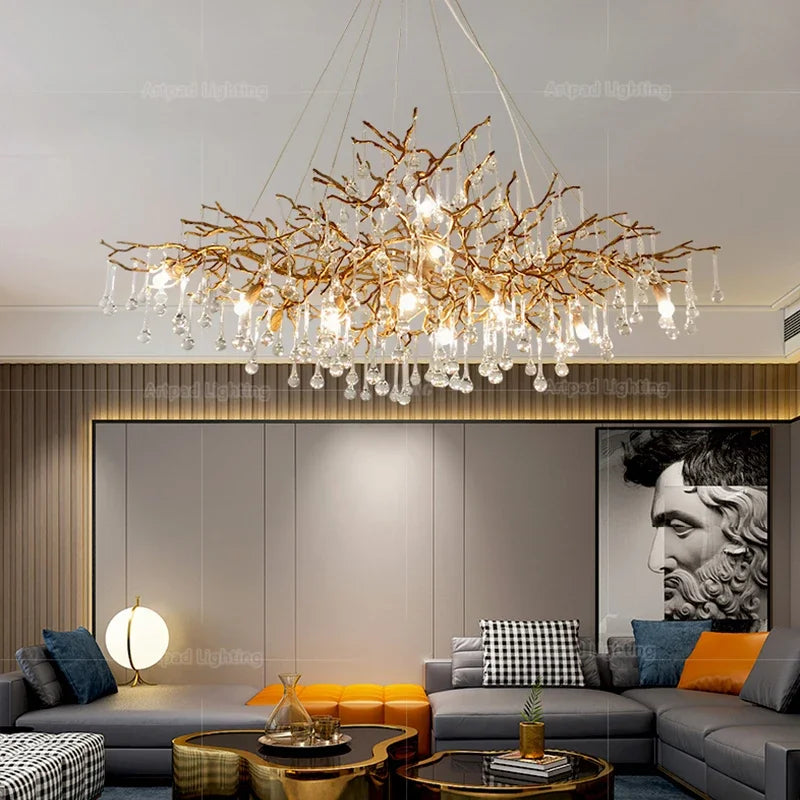 Afralia™ Crystal LED Chandelier: Luxe Gold Lighting Fixture for Living Room & Kitchen