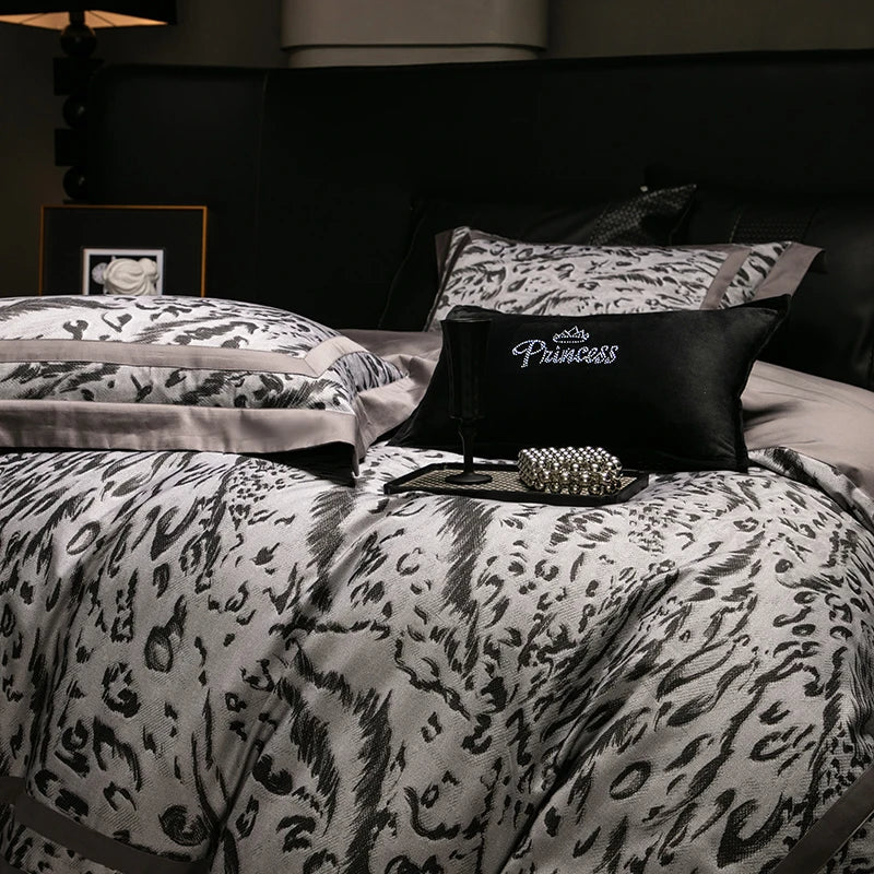 Afralia™ 1000TC Egyptian Cotton Zebra Print Bedding Set with Duvet Cover, Sheet, Pillowcases