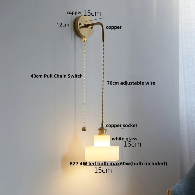 Afralia™ Nordic LED Wall Sconce Flower Ceramic Copper Wood Bedroom Reading Light