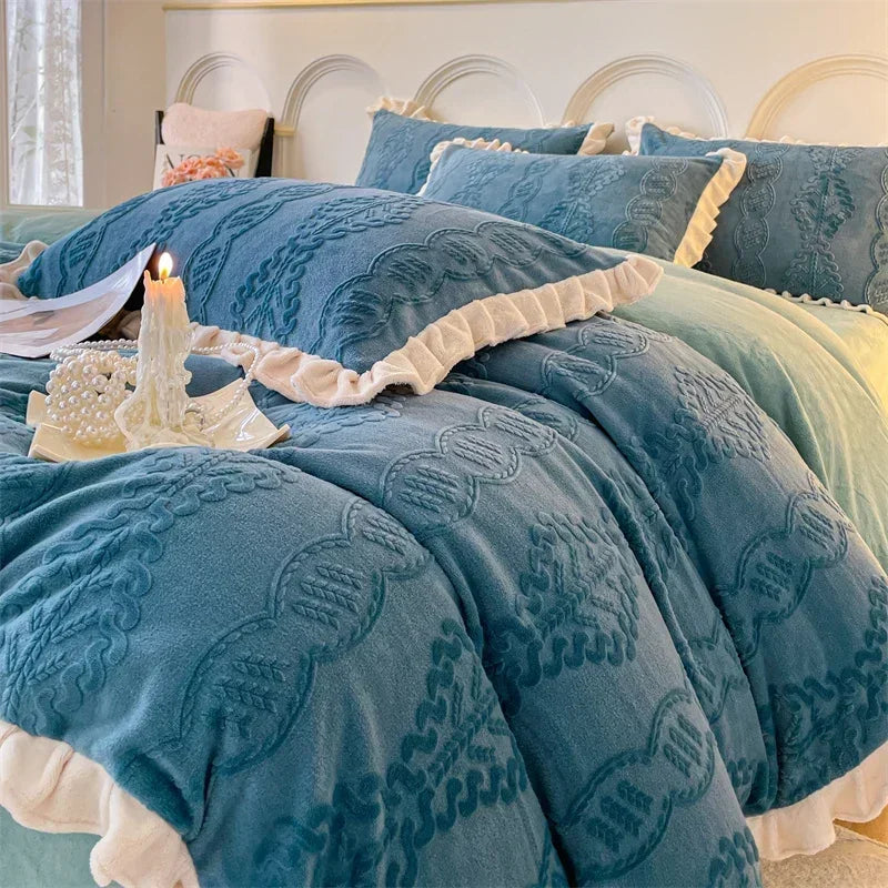 Afralia™ Milk Velvet Carving Bedding Set - Single to King Size Luxe Bed Linens