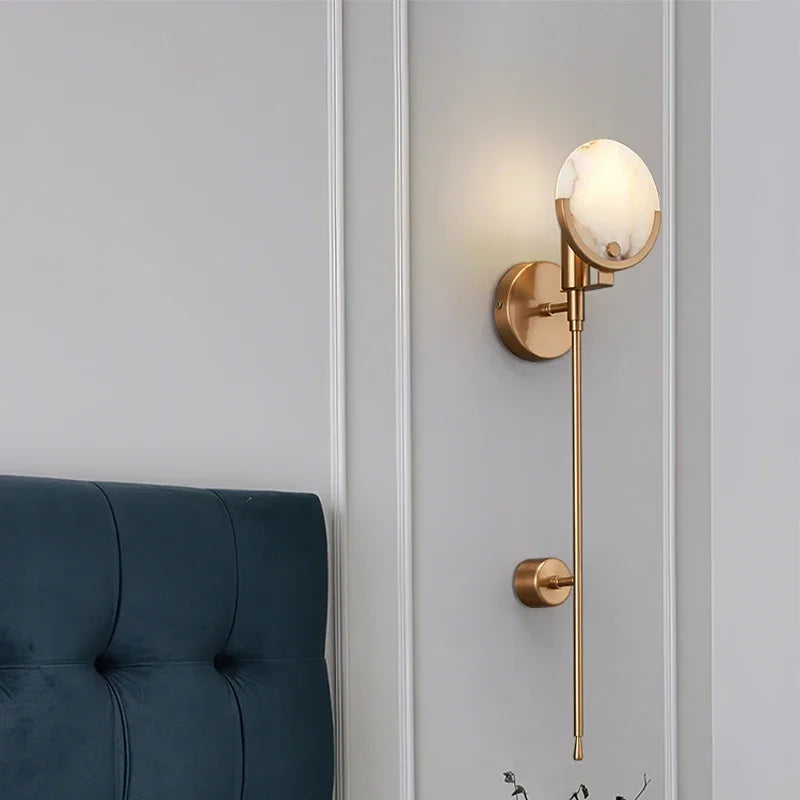 Afralia™ Gold Marble Copper Wall Lamp Modern Minimalist Bedside LED Light