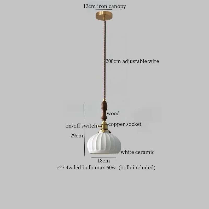 Afralia™ Wood Handle LED Pendant Lights Japanese Vintage Style Bar Bedroom Living Room HangLamp