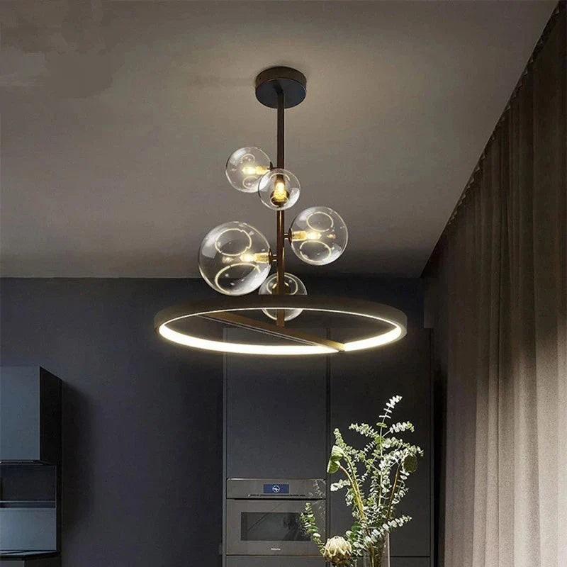 Afralia™ Glass Ball LED Chandelier: Modern Long Pendant Lighting for Living Room and Shop