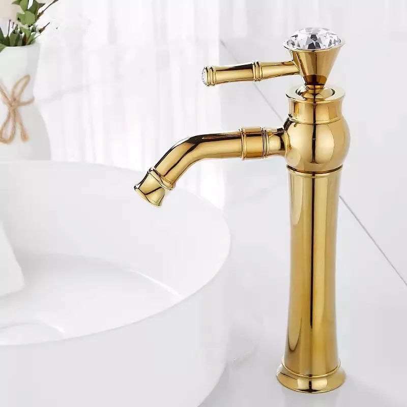 Afralia™ Gold Brass Bathroom Faucet Single Handle Deck Mounted Basin Mixer Tap