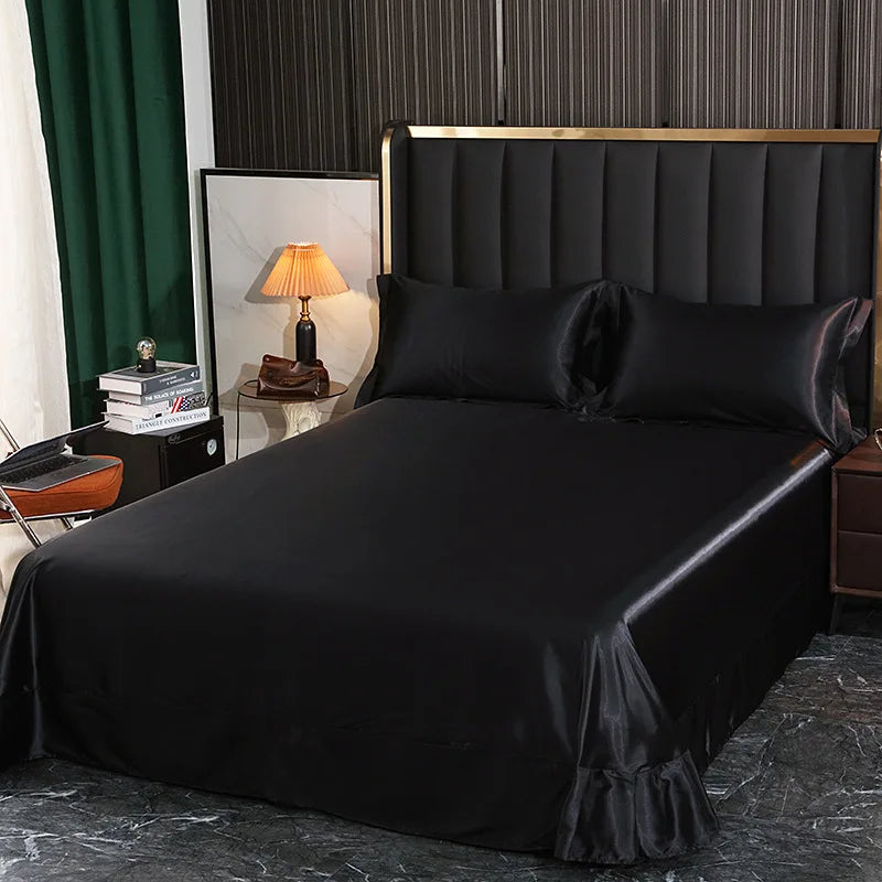 Afralia™ Silk King Bed Sheet Set with Pillowcase - Luxuriously Soft Solid Color Flat Sheet