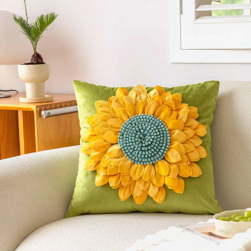 Sunflower Cushion Cover Velvet 3D Floral 45x45cm for Sofa Bed Home Decor Afralia™