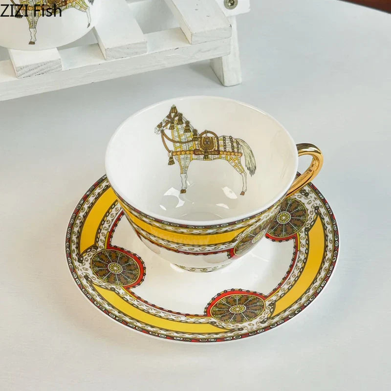 Afralia™ Bone Porcelain Coffee Mug Cup Saucer Set for Dining Table Tea Fruits Juice