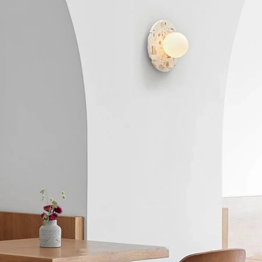Afralia™ Terrazzo Marble Stone LED Wall Sconce Lamp, Modern Nordic Bedside Light