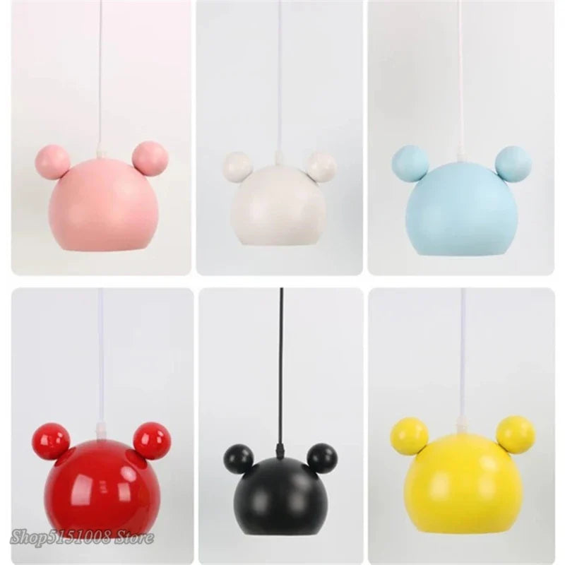 Afralia™ Mickey Pendant Lights for Children's Room, Colorful LED Hanging Light Fixture