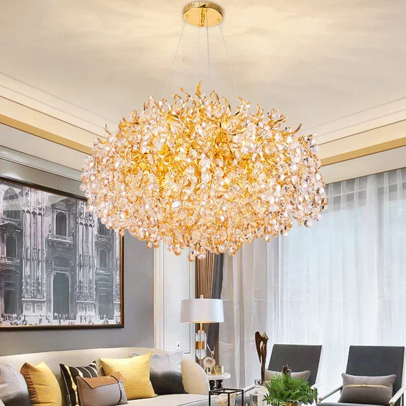 Afralia™ Luxury Golden Crystal Chandelier for Dining, Living, Bedroom - Glossy Elegance