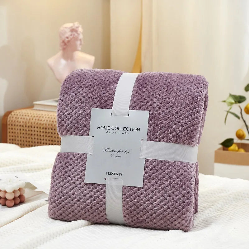 Afralia™ Pineapple Grid Flannel Blanket: Lightweight & Cozy for All Seasons