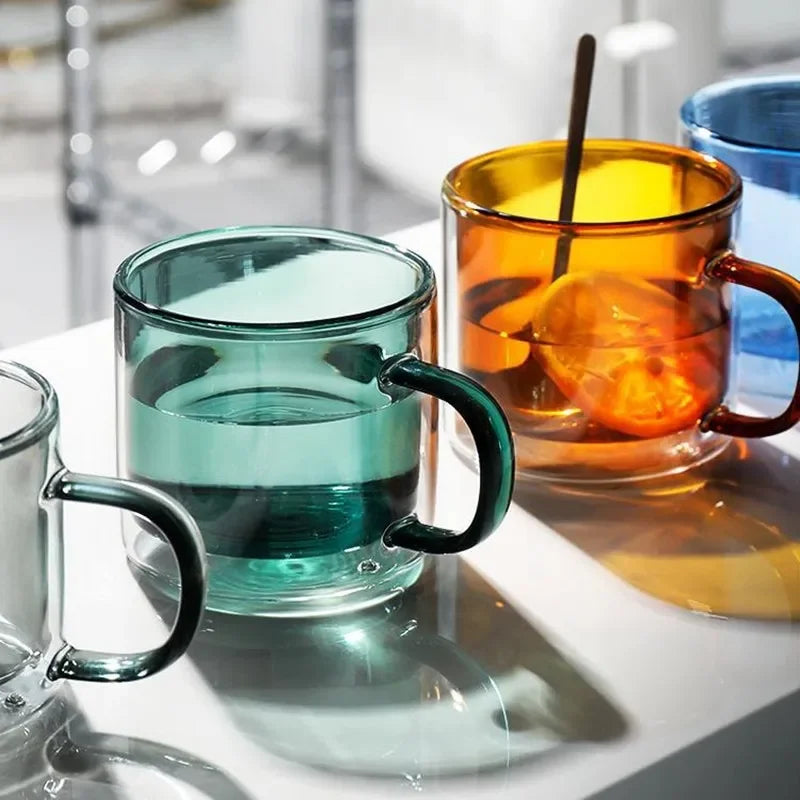 Afralia™ Double Bottom Glass Mugs Set - 250ml Wine Whiskey Coffee Tea Juice Water Cups