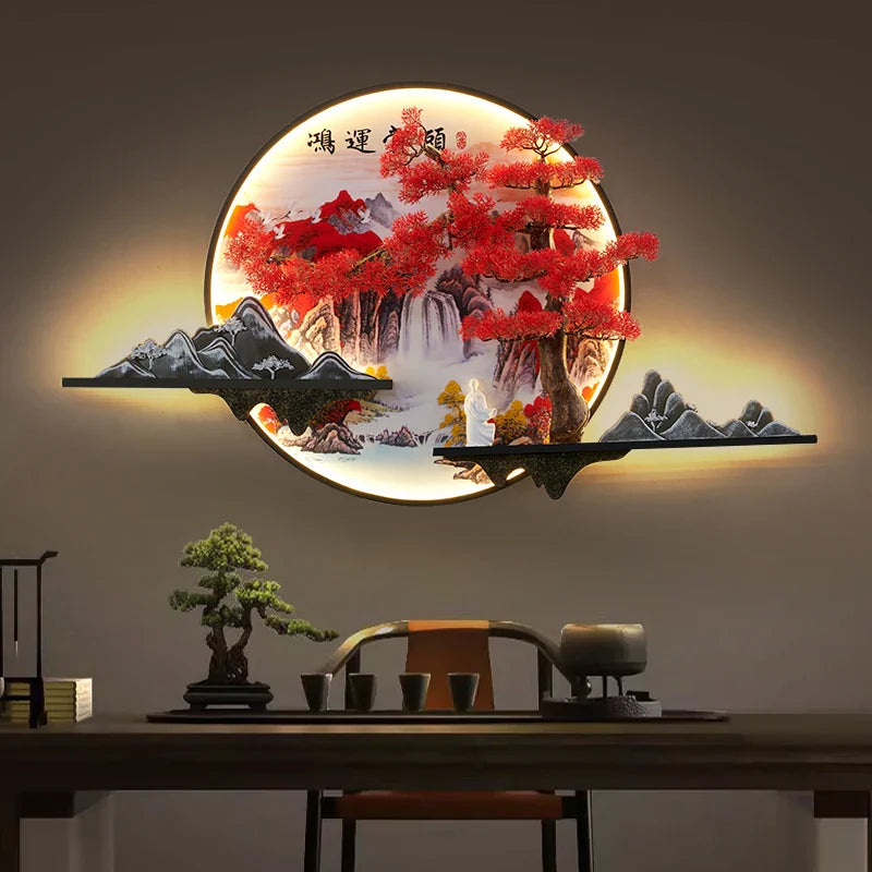 Afralia™ LED Landscape Pine Picture Wall Light for Home Decor