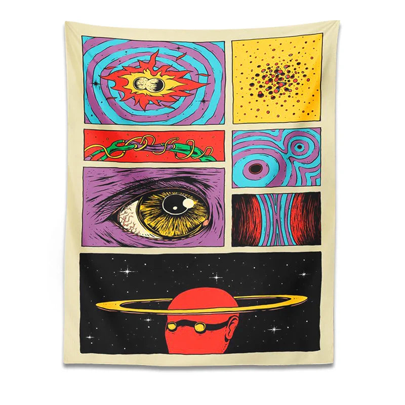 Afralia™ Starry Sky Psychedelic Space Cartoon Tapestry Wall Hanging for Home Decor