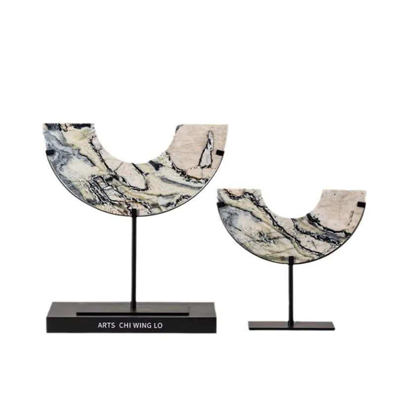 Afralia™ Marble Pattern Handicraft Semi-circular Sculpture - Chinese Retro Decor Accessory