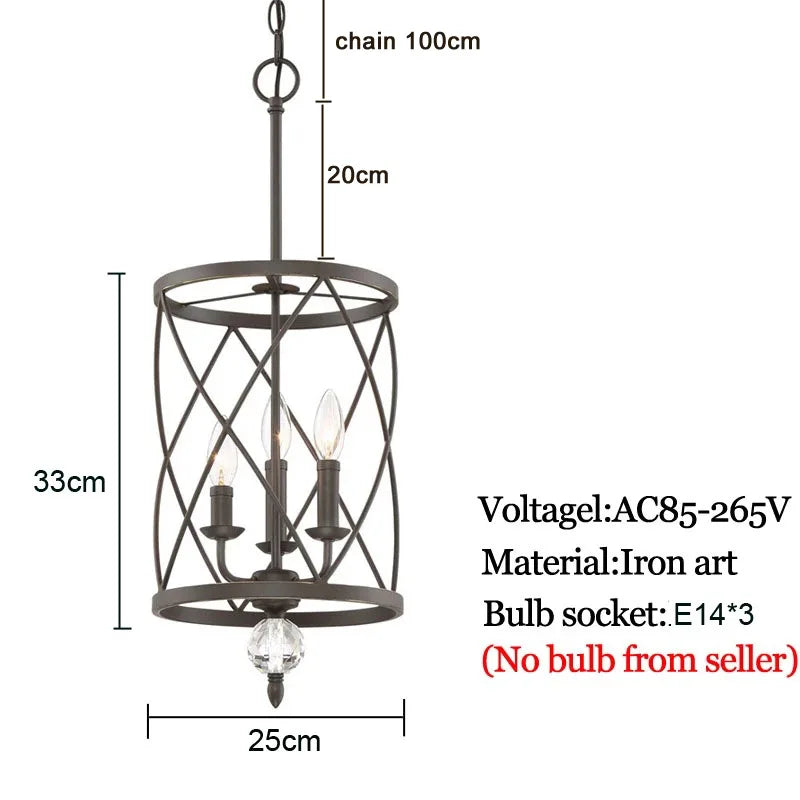 Afralia™ Retro Industrial Crystal Chandelier Pendant Lamp, Three Heads Black Gold E14