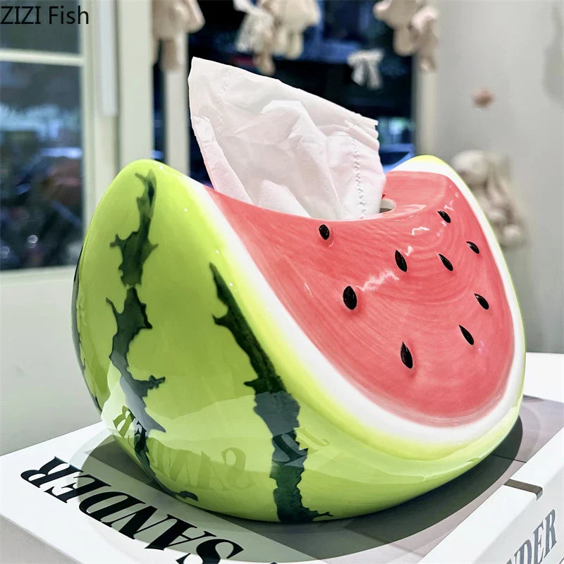 Afralia™ Watermelon Ceramic Tissue Box: Desk & Bedside Table Decoration
