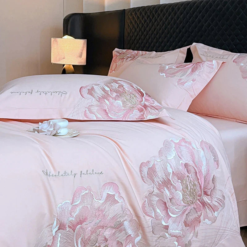 Afralia™ Embroidery Bedding Set King Queen Ru Size Bed Linens Sheet Pillowcase Cover