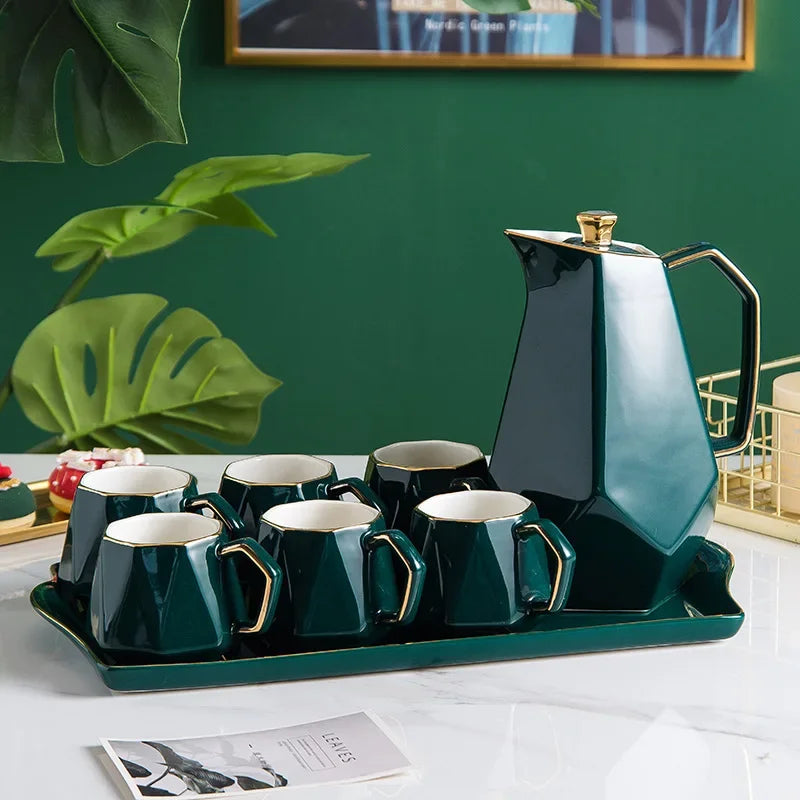 Afralia™ Phnom Penh Ceramic Tea Set Multicolor Pot Cup Tray Home Decor