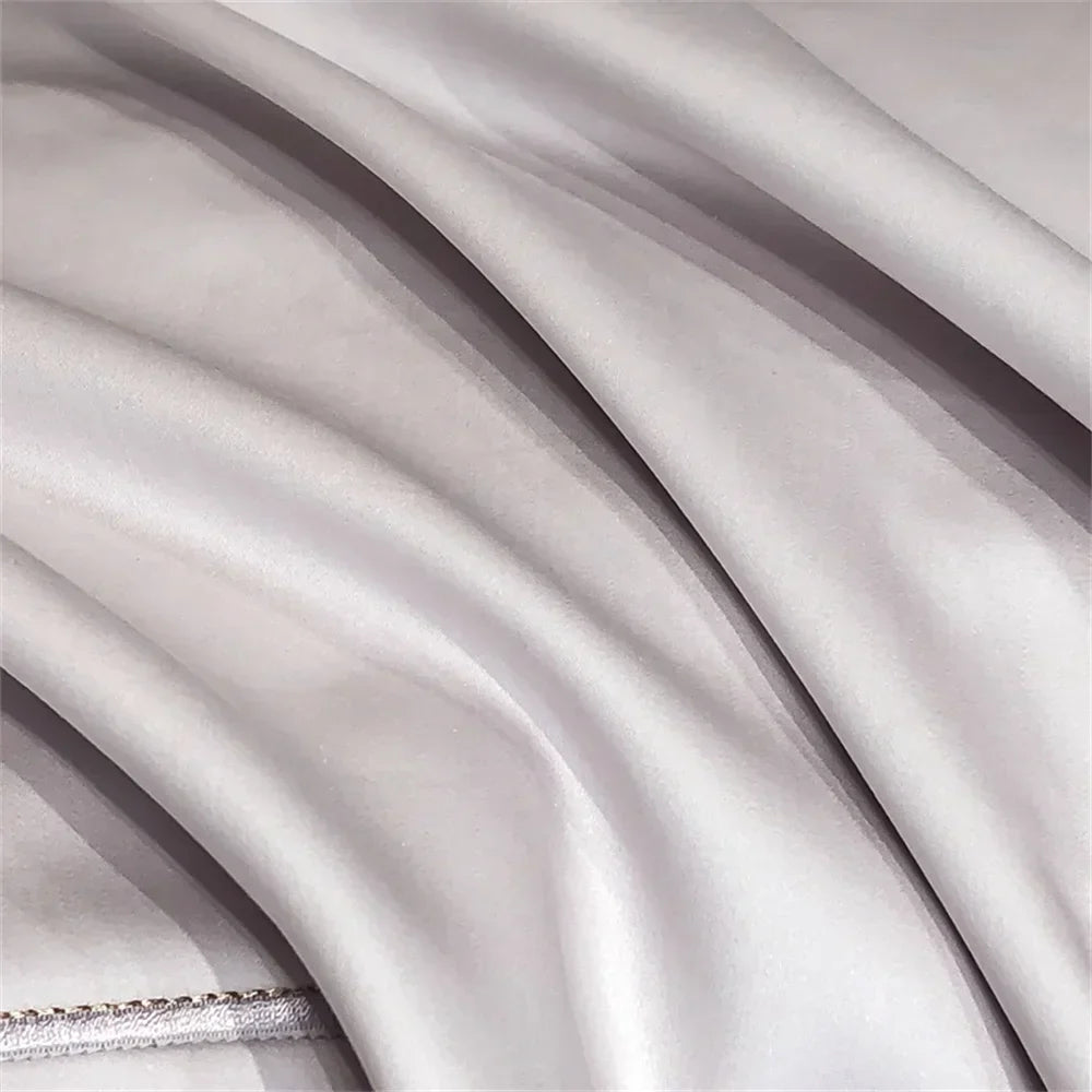 Afralia™ Pale Mauve Flowers Embroidery 1000TC Egyptian Cotton Bedding Set - Queen King Size