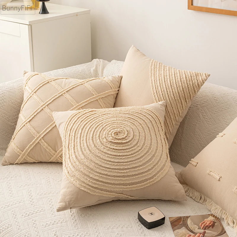Afralia™ Tassel Accent Pillow Cover - Beige Cotton Linen for Home Sofa Living Room
