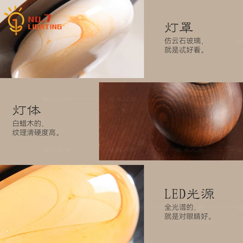 Afralia™ Zen Marble Glass Wood LED Pendant Lights for Home Decor