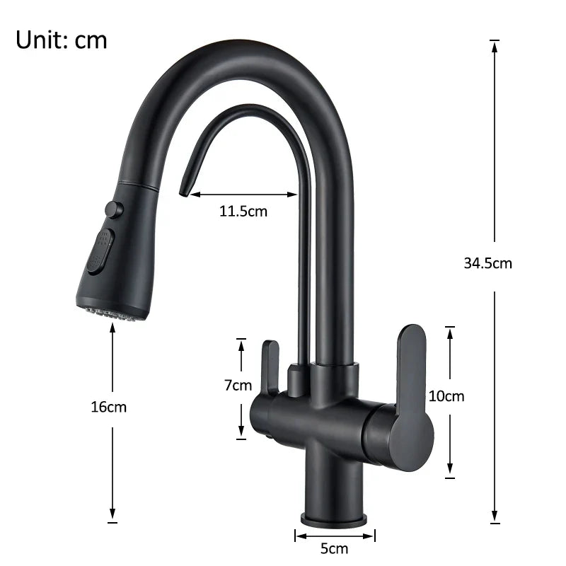 Afralia™ Matte Black Pure Water Dual Handle Kitchen Mixer Taps