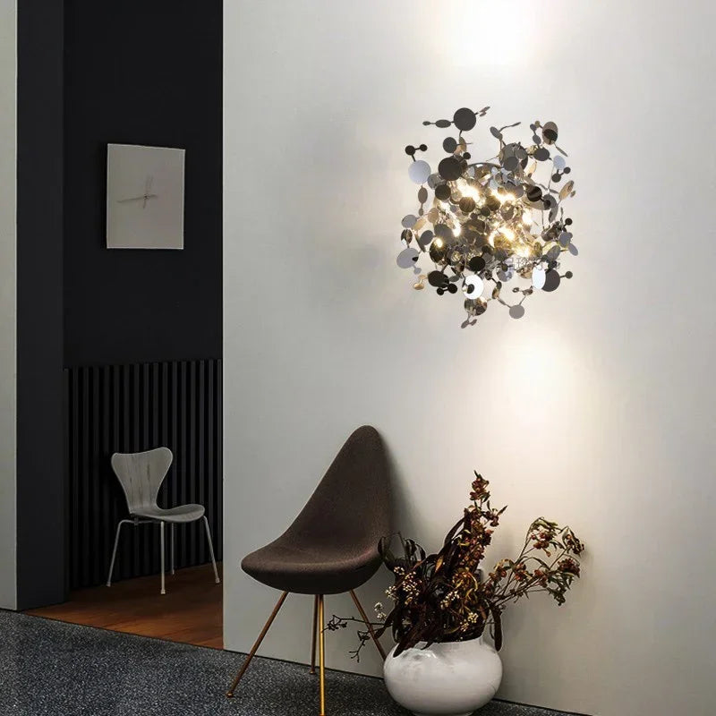 Afralia™ Stainless Steel Leaves LED Wall Lamp for Modern Nordic Indoor Decor