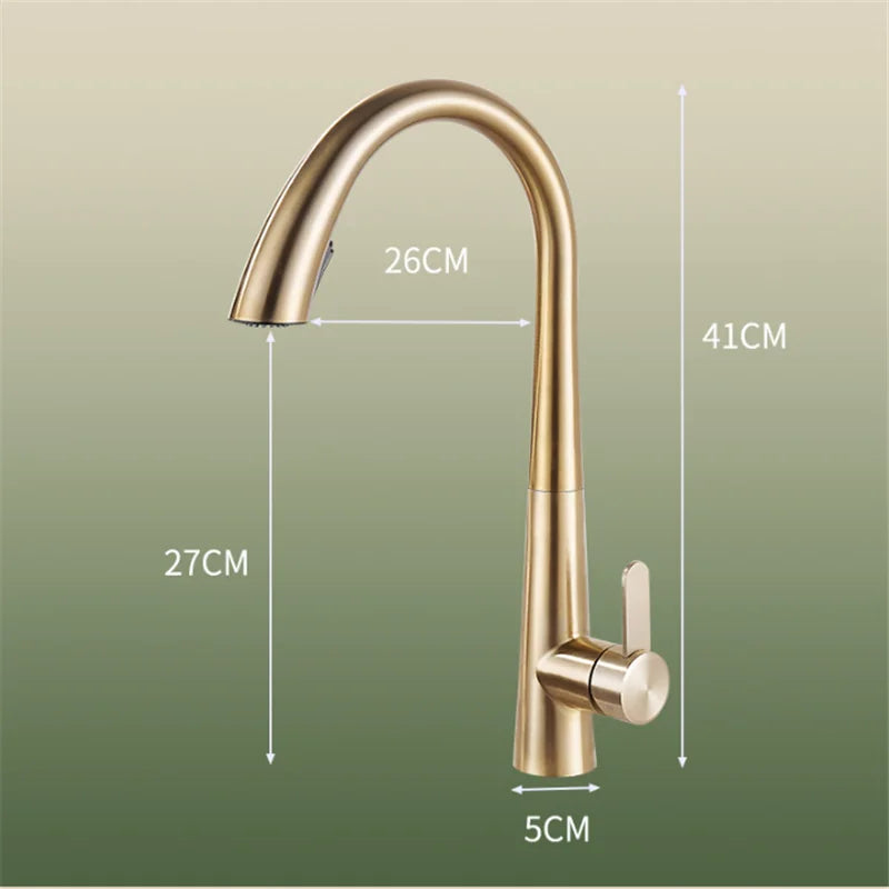 Afralia™ Black Brushed Gold Kitchen Faucet with Pull Out Spring Spout