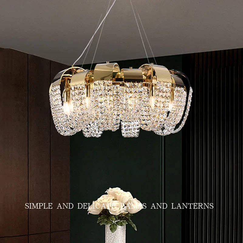 Afralia™ Gold Crystal LED Chandelier Ceiling Light Fixture Luxe Home Decor Pendant