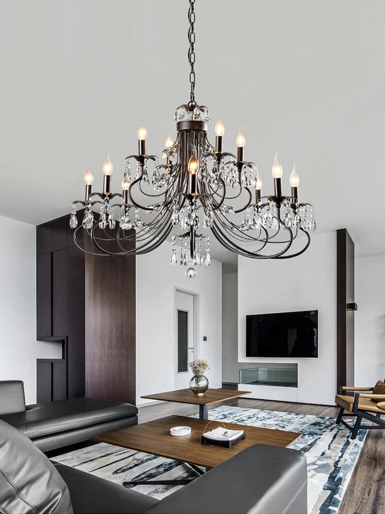 Afralia™ Crystal Chandelier: Modern Black E14 Candle Pendent Lamp for Living Room