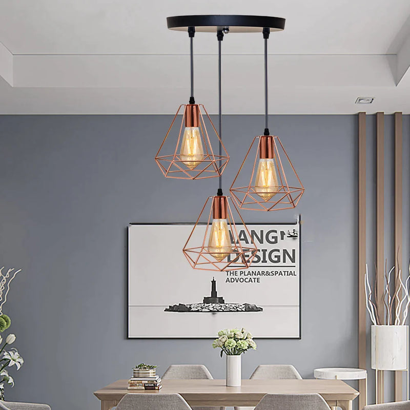 Afralia™ Rose Gold Birdcage Pendant Lamp for Living Room, Vintage & Modern Plating Metal Cage