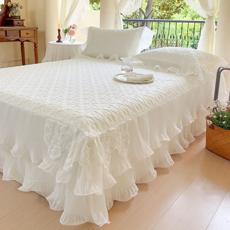 Afralia™ Lace Ruffles Quilted Cooling Bed Skirt Set