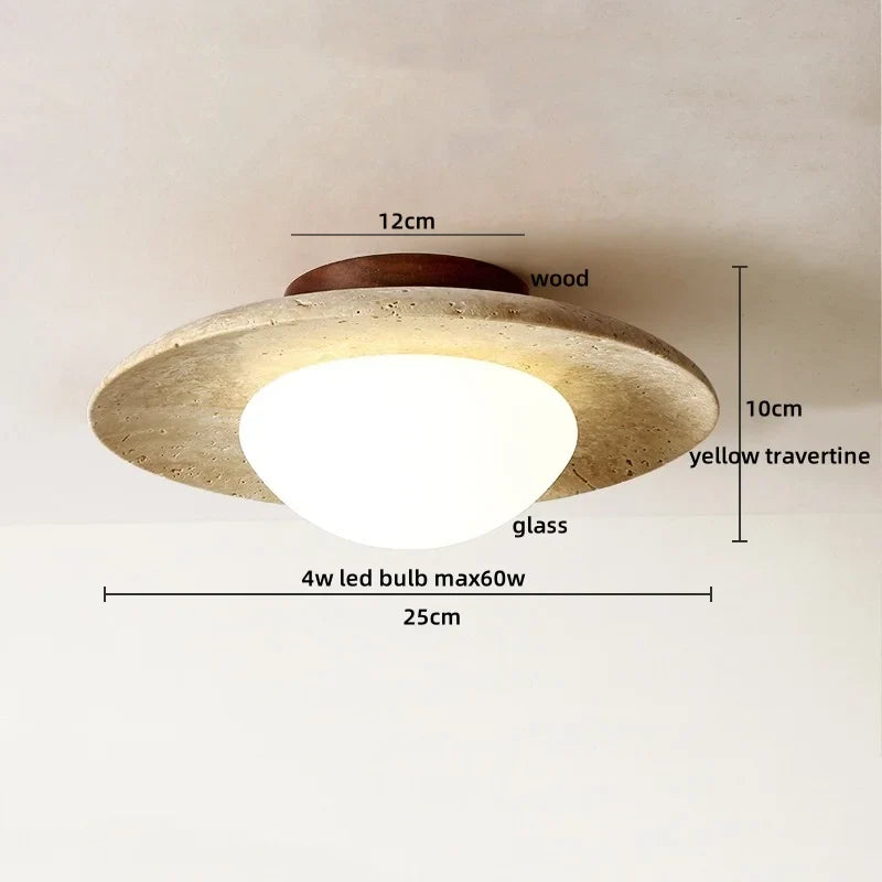 Afralia™ White Glass LED Ceiling Light Fixture Modern Yellow Stone Wood Base Nordic Design