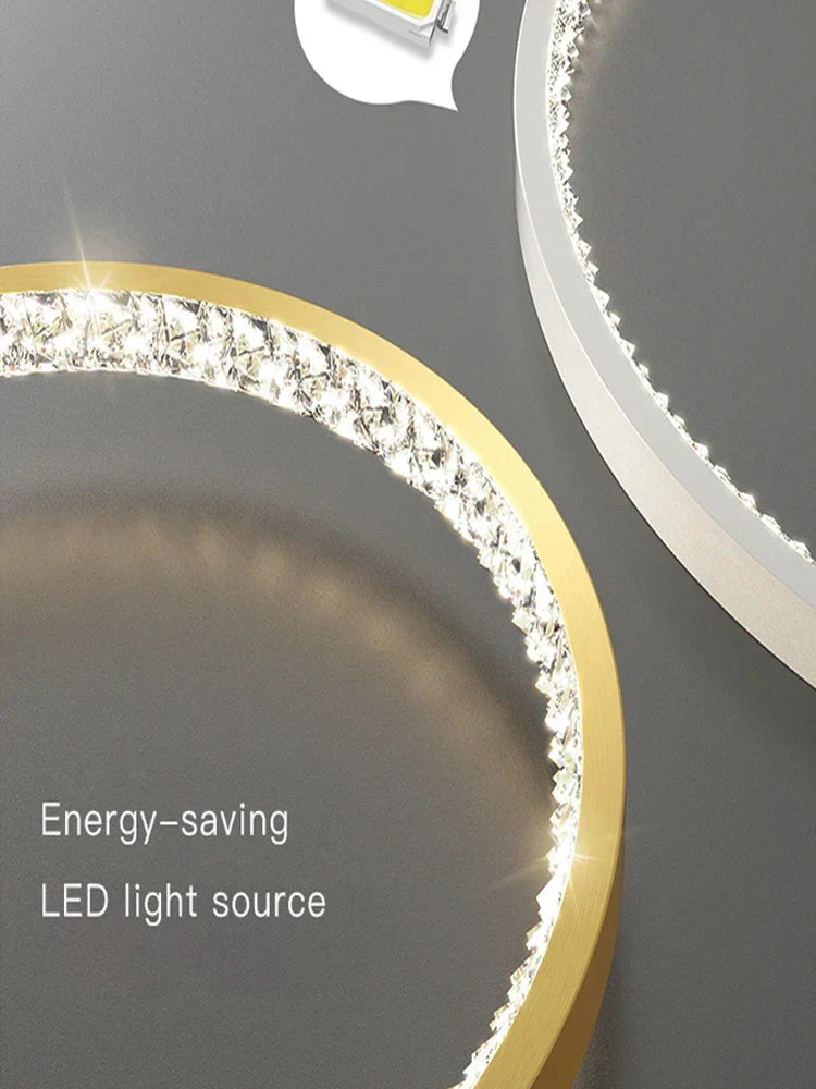 Afralia™ Golden Crystal LED Ceiling Lamps for Bedroom Kitchen Bathroom - Luxury Chandeliers