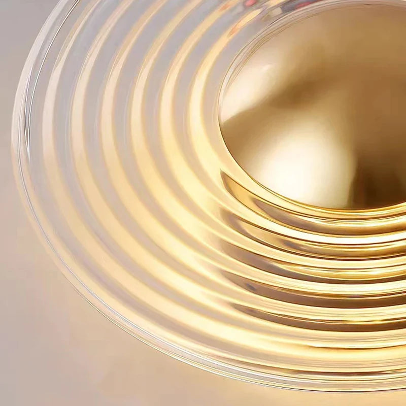 Afralia™ LED Glass Wall Lamp Stripe Design Round Light Fixture Gold Lumina