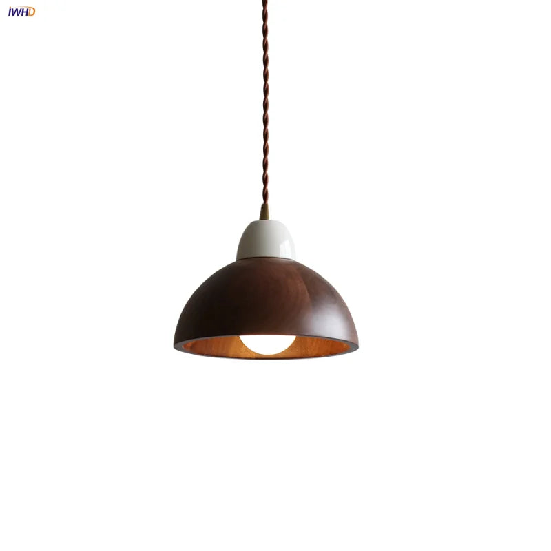 Afralia™ Ceramic Walnut Pendant Light with LED, Adjustable Hanging Lamp